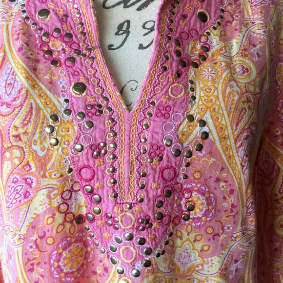 Cynthia Rowley Long Sleeve Style Top/Tunic Studded Size Medium - Picture 3 of 7